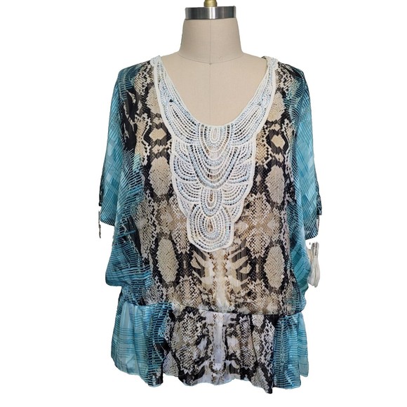 Romans Blouse Womens 22/24 Multicolor Elastic Waist Boho Peasant Flowy T… - Picture 1 of 11